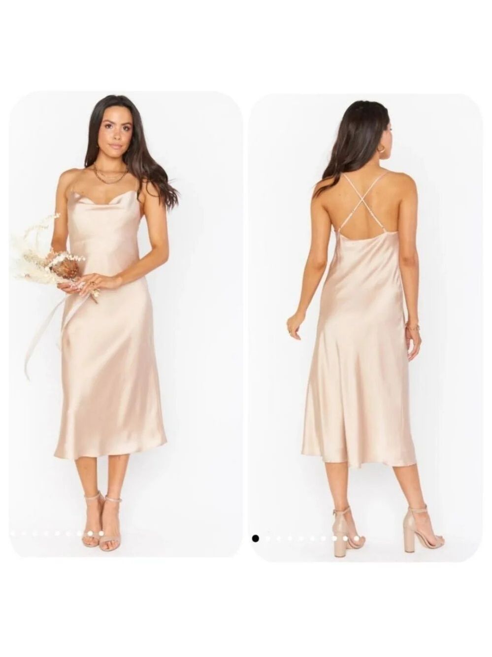 Nwot Show Me Your MuMu Verona Cowl Midi Dress in Champagne Luxe Satin XS